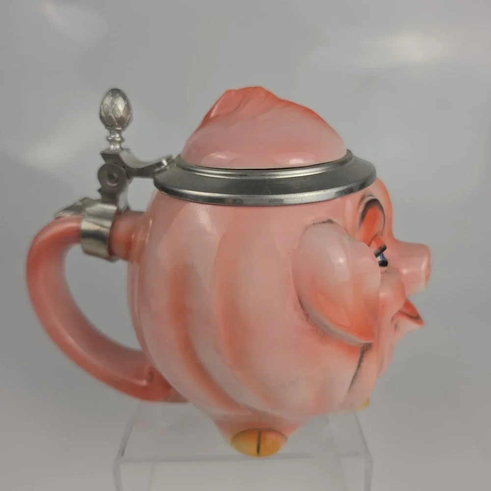 Albert Stahl German Character Stein  Mug Comic Pig Face Pewter Lid Germany